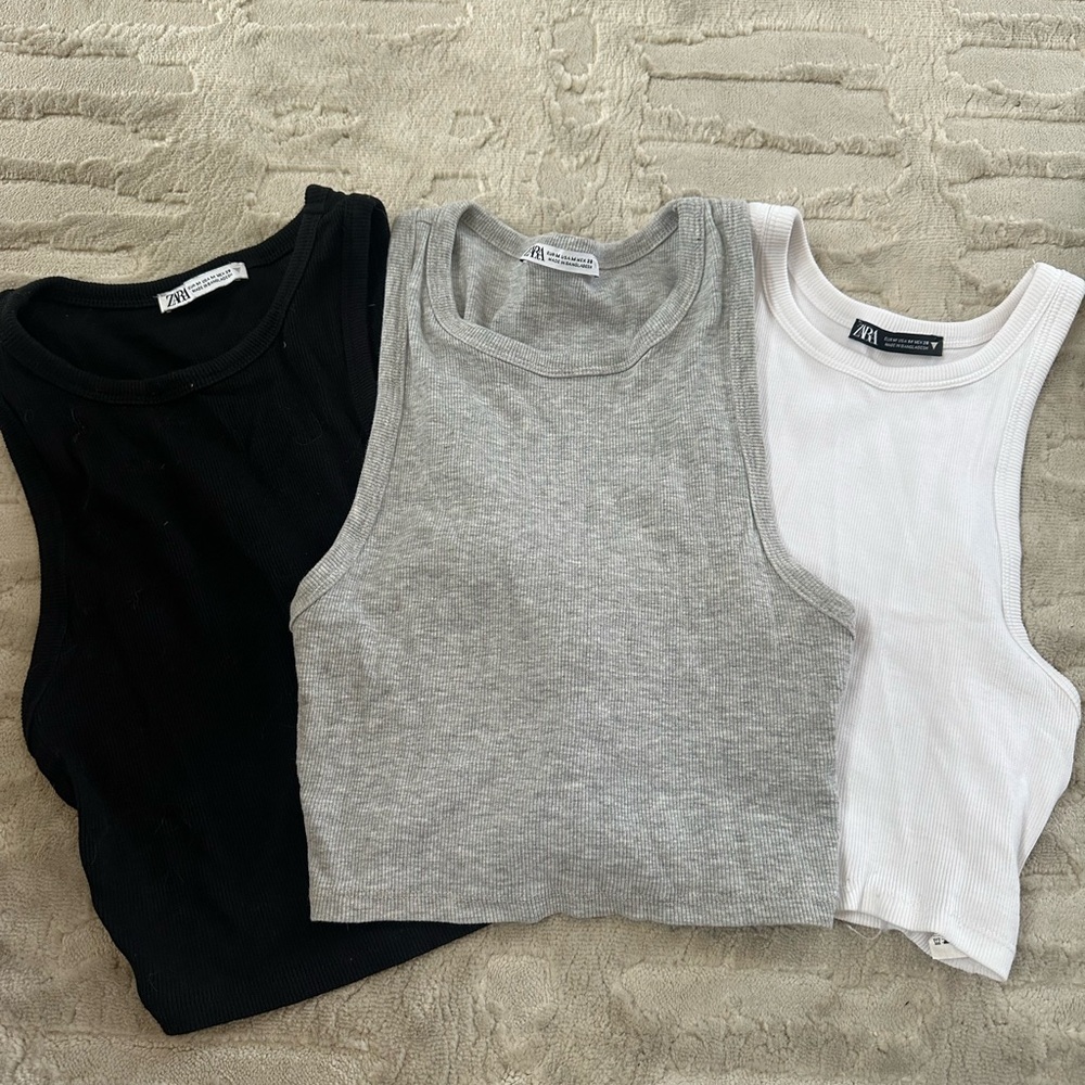 Women's ZARA Tank Top Set - Black, Gray, and White